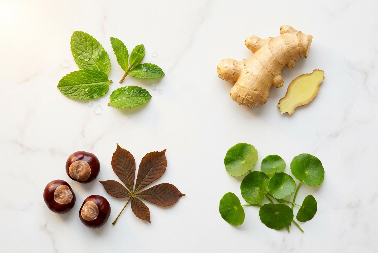 Four natural ingredients: menthol, ginger, horse chestnut, centella asiatica
